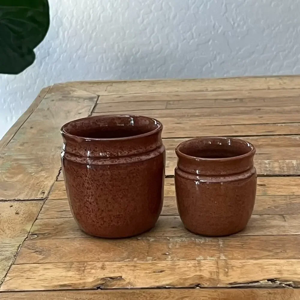 Vintage Stoneware Jars Set of 2 3.5